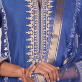 Dark Blue Chanderi Anarkali With Pant And Dupatta