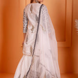 Black Foil Block Print Gharara Set With White Lace Work