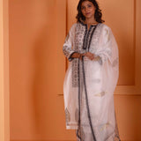 Black Foil Block Print Straight Kurta Set With Black Lace Work