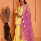 Yellow Embroidery Kurta Gharara Set