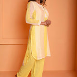 Light Yellow Linen Embroidery Kurta Set With Pant
