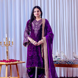 Royal Purple Velvet Embroidered Kurti Set