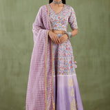 Floral Printed Soft Lilac Chanderi Lehenga Set