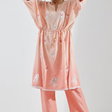 Peach A-Line Kurta With Floral Print