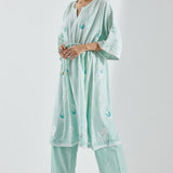 Light Blue A-Line Kurta With Floral Print