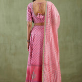 Floral Printed Pink Chanderi Lehenga Set