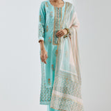 Light Blue Cotton Silk Ethnic Suit Set With Subtle Floral Design