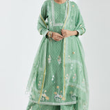 Printed Light Green Cotton Silk Floral Anarkali Set