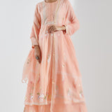 Printed Light Peach Floral Cotton Silk Anarkali Set