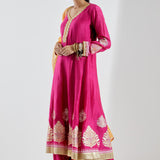 Beautiful Pink Anarkali Set With Gold Print