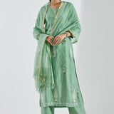 Light Mint Green Kurti Set With Silver Floral Design