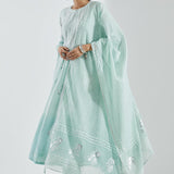 Light Sky Blue Kurti Set With Silver Floral Design