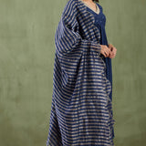 Dark Blue Cotton Silk Anarkali Suit Set With Floral Design