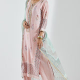 Light Pink Cotton Silk Ethnic Suit Set With Subtle Floral Design