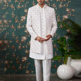 Ivory Art Silk Three Piece Sherwani Set