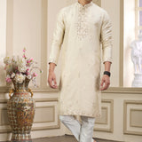 Cream Art Banarasi Silk Kurta Pajama