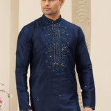 Denim Blue Art Banarasi Silk Kurta