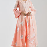 Ethnic Peach Colour Kurta With Silver Floral Patterns