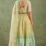 Floral Printed Light Yellow Chanderi Lehenga Set