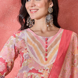 Light Pink Cotton Floral Printed Kurta Set