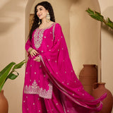 Royal Pink Chinon Silk Embroidered Kurta Set