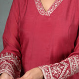 Maroon Chanderi Silk Kurta Set With Zari Work