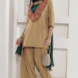 Tan Brown Chinnon Farshi Salwaar Suit Set