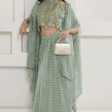 Green Georgette Cape Inner And Dhoti Set