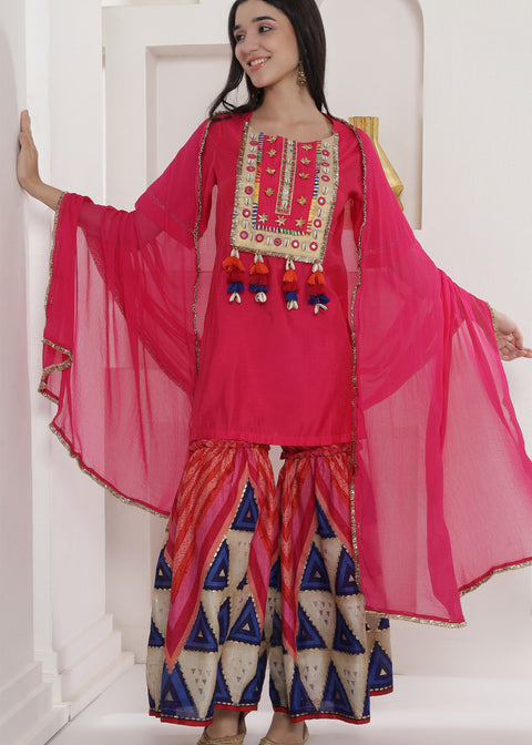 <img> Pink Muslin Sharara Suit Set