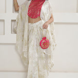 White & Pink Kaftan Kurti With Skirt