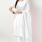White Georgette Floral Embroidered Kurti Set