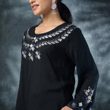 Black Rayon Long Kurta Set