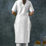 Off- White Rayon Kurta Set With Slit Neckline