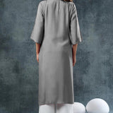 Gray Rayon Kurta Set With Leaf Embroidery