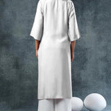 Off-White Rayon Kurta Set With Leaf Embroidery