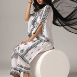 White French Crepe Kurti With Pants With Dupatta