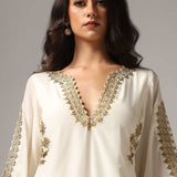 Cream French Crepe Kurti With Pants