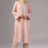 Pastel Pink Silk Organza Thread Work Kurti Set