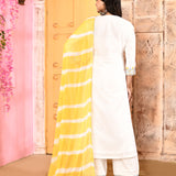 Ivory Neck Embroidered Kurta And Gharara With Red Dupatta