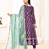 Purple Block Printed Anarkali And Churidar With Aqua Lace Finish Dupatta
