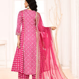 Magenta Hand Embroidery With Block Printed A-Line Kurta And Palazzo