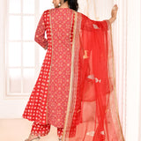 Red Hand Embroidery With Block Printed A-Line Kurta And Palazzo