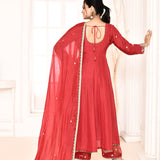 Red Hand Embroidered Anarkali And Palazzo With Pink Dupatta