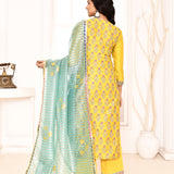 Yellow Straight Kurta And Palazzo With Dupatta Set