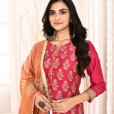 Rani Pink Straight Kurta And Palazzo With Dupatta Set