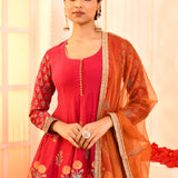 Rani Pink Block Print With Embroidery Outing Kurta And Sharara Set