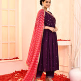 Purple Hand Embroidered Kurta And Palazzo Set