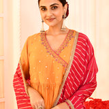 Orange Hand Embroidered Kurta And Palazzo Set