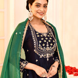 Dark Blue Hand Embroidered Straight Kurta And Palazzo Set