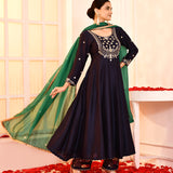 Dark Blue Hand Embroidered Flared Kurti And Palazzo Set